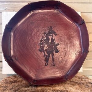 Hand Crafted xL Western Leather Tray with Cowboy Motif